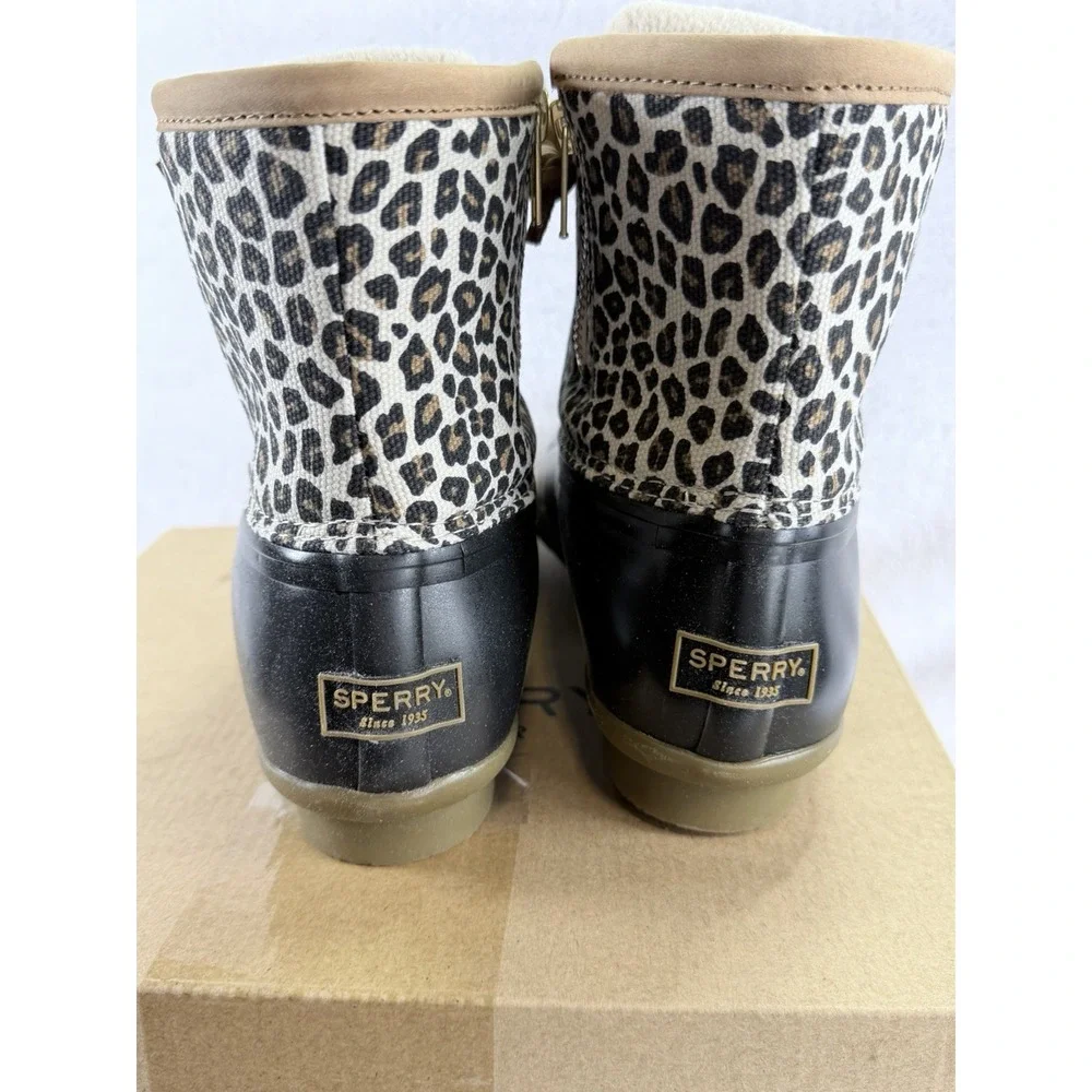 Sperry Saltwater Duck Boots Womens 6.5 Leopard Print Animal Multi STS85919